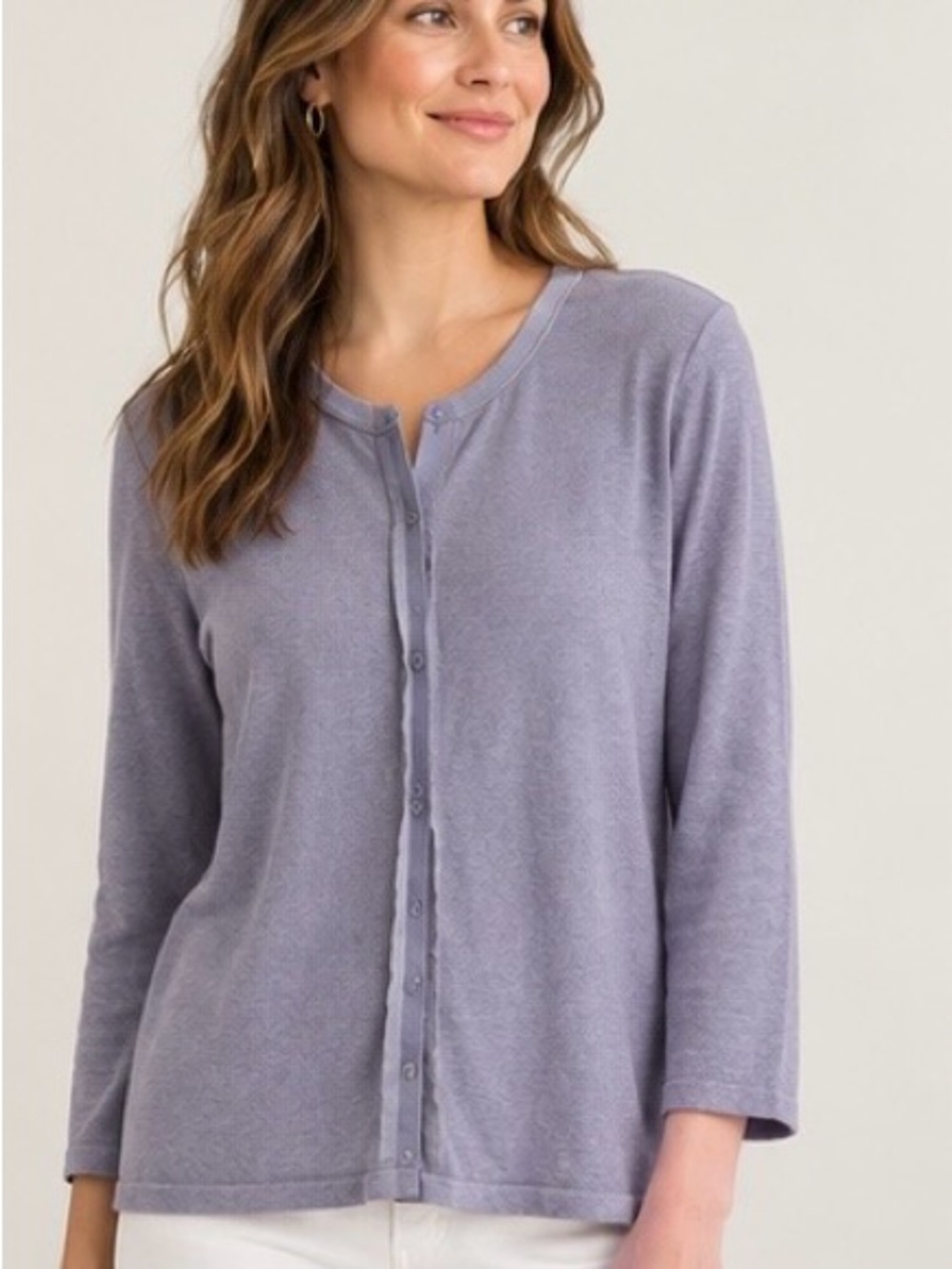 Coldwater Creek Silk Blend Cardigan Lavender Button Front Flap Placket Classic